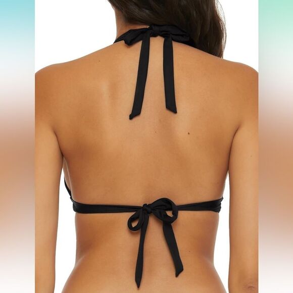 NWT- Becca-Modern Edge Halter- black with gold islets- bikini top- Size medium - Picture 2 of 11